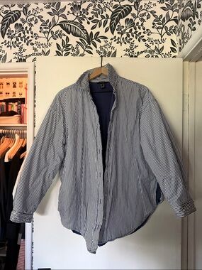 Forever 21 Blue & White Striped Lightweight Shirt Jacket